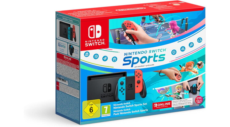 Nintendo Switch 1.1 Neon Red Neon Blue +Switch Sport +Band +12 Month NOS